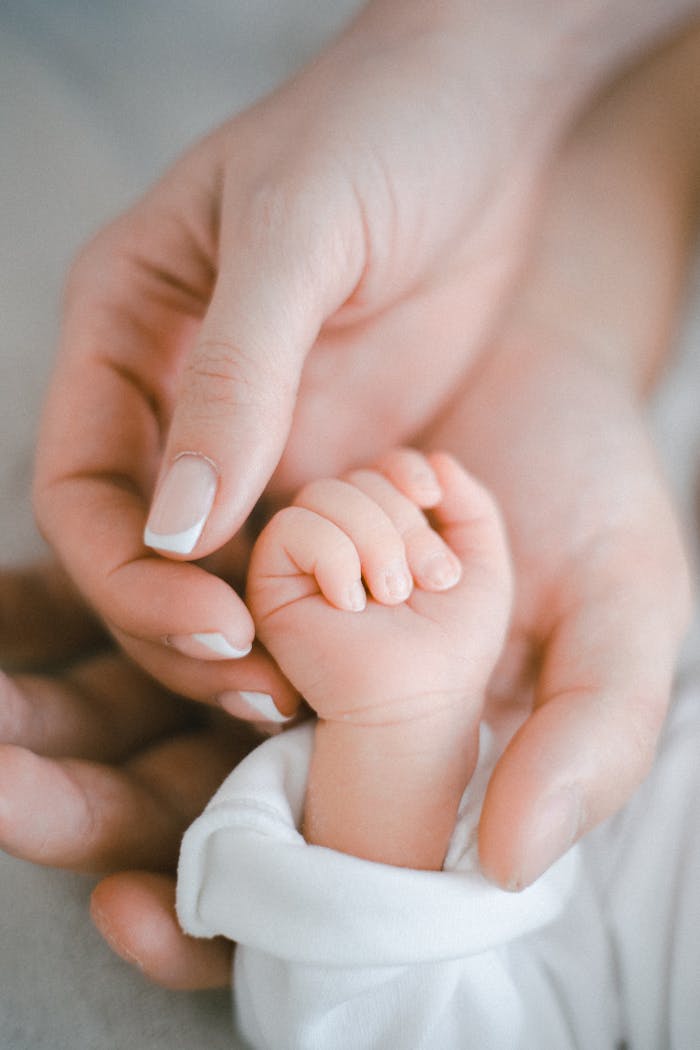 Services Close-up of a parent's hand gently holding a newborn's hand, symbolizing love and care.