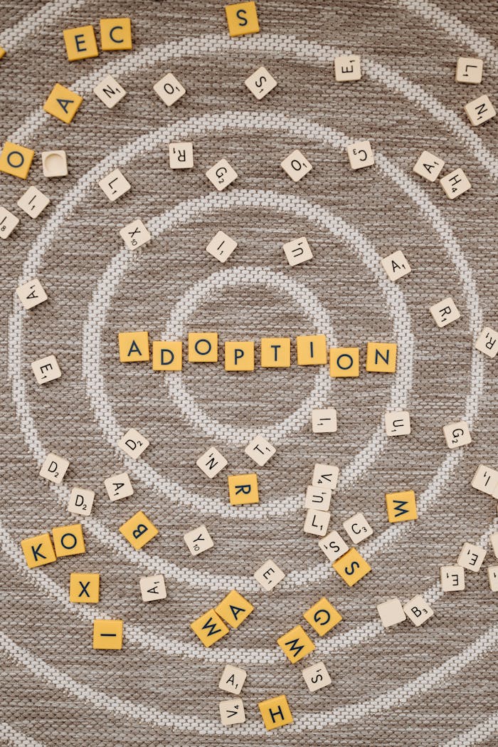 Top view of letter tiles forming the word 